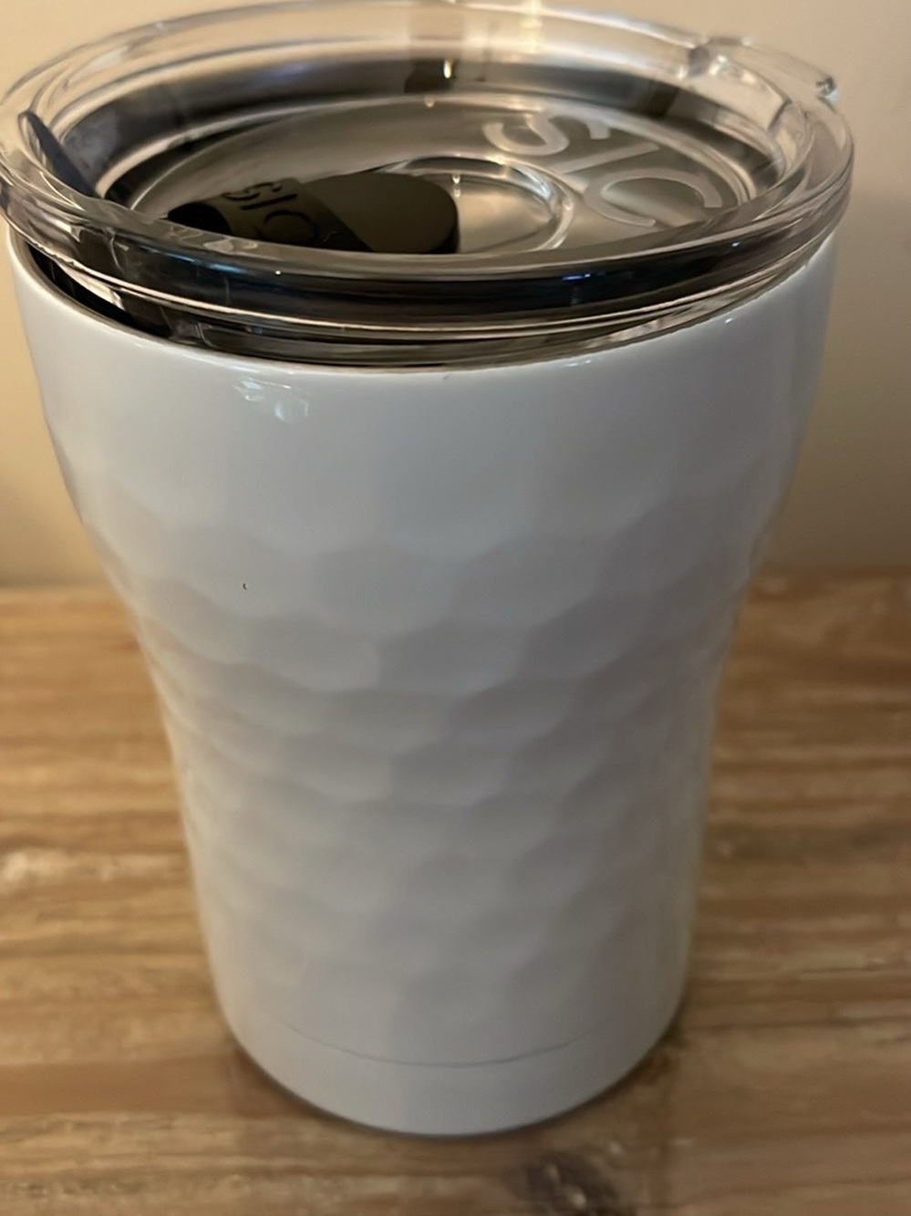 Textured White Insulated Travel Tumbler with Clear Lid